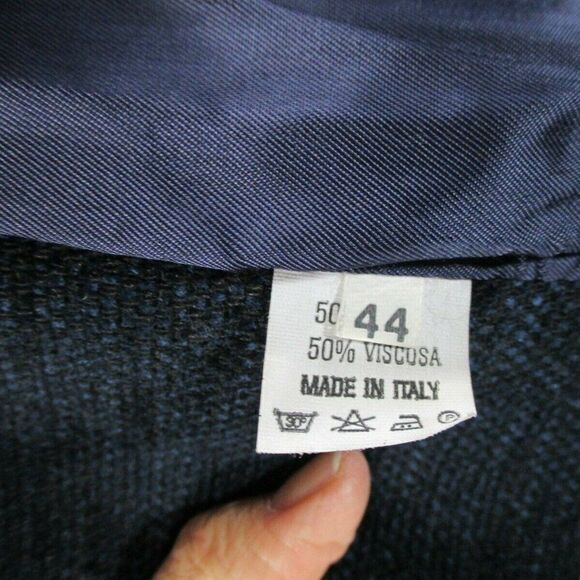 Wool/Viscose Blue Black Blazer Tweed Jacket Sie 44 - Picture 5 of 6